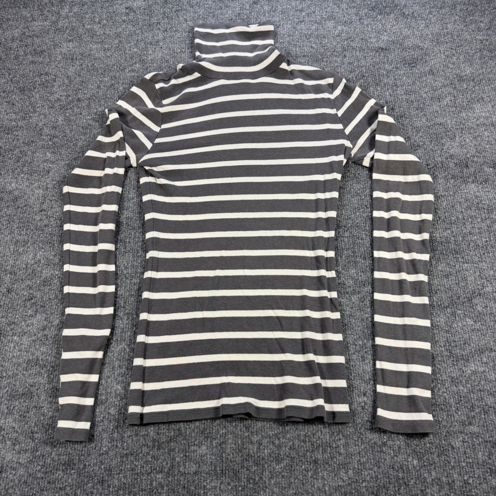 Pilcro Striped Turtleneck Cotton Modal Grey White Size S Minimalist Preppy